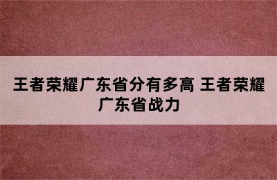 王者荣耀广东省分有多高 王者荣耀广东省战力